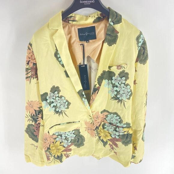 Katia G pastel Yellow large print one button floral blazer NWT Womens 46 or US - Picture 6 of 7